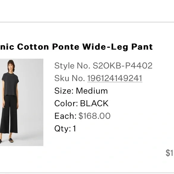 Black Eileen Fisher Organic Cotton Ponte Wide-Leg Pant, Medium (24” inseam) - Picture 8 of 8